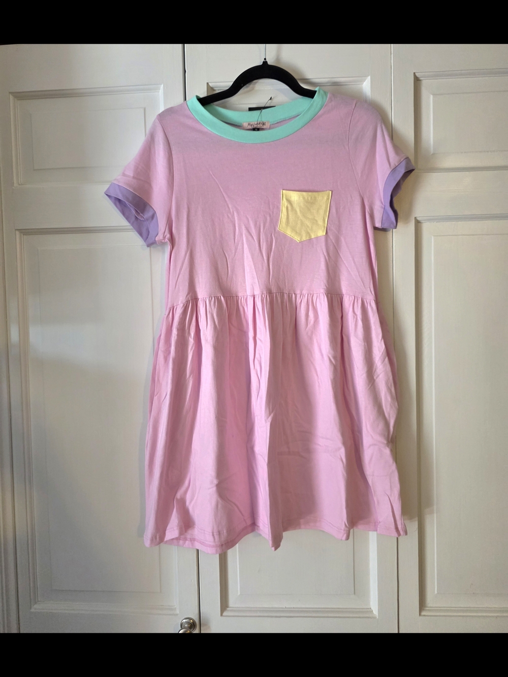 My Violet Cadoodle T-Shirt Dress Pink Pastel Pocket Dress Small 100% Cotton NWT